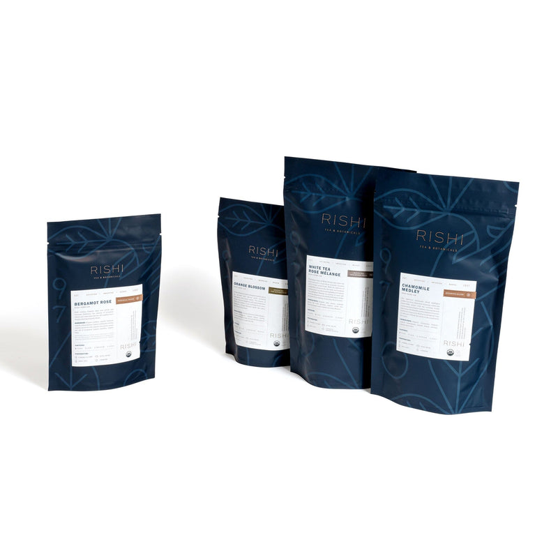 Three Floral Flight of Tea Bundles by Rishi Tea & Botanicals on a white background.
